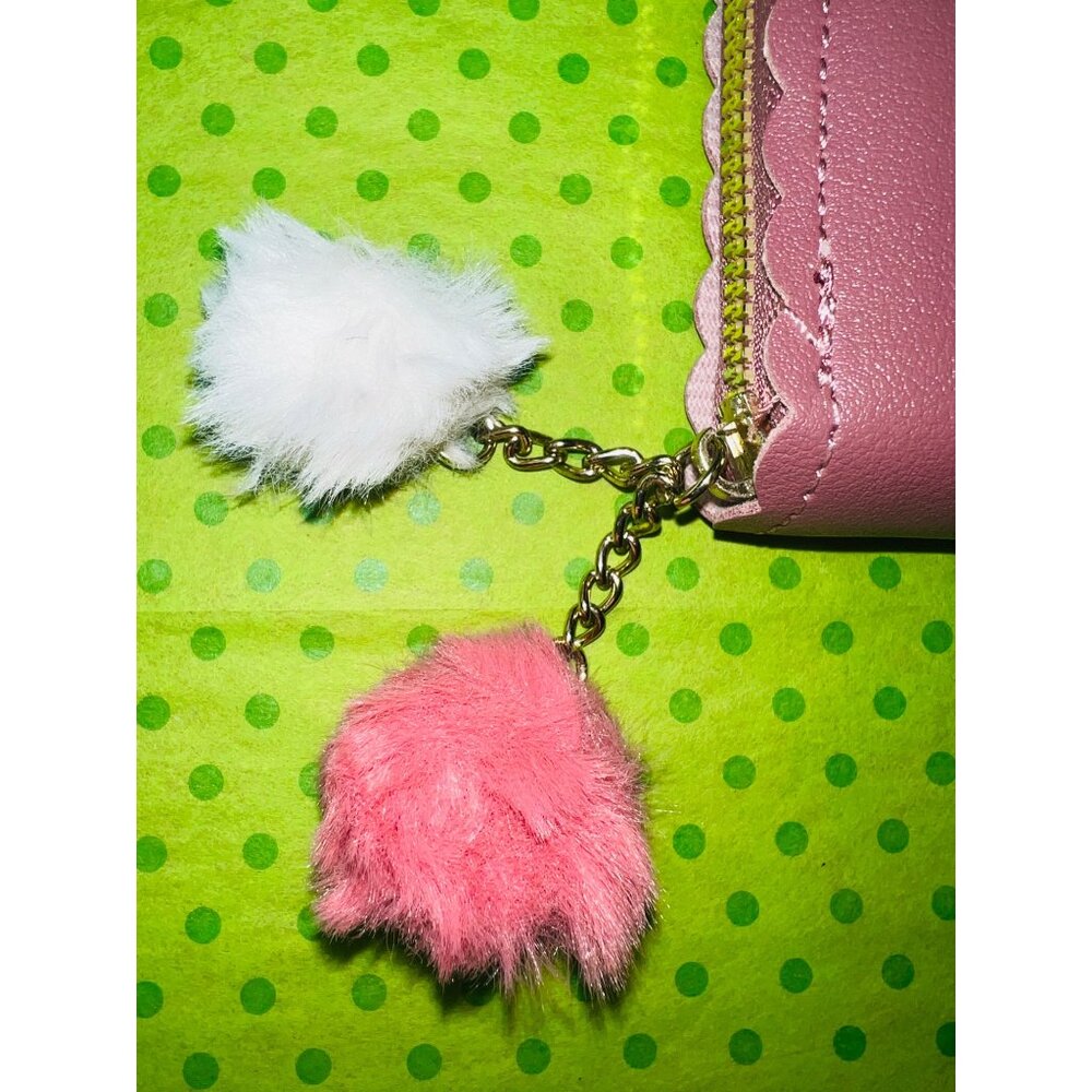 Pink Wallet With Fairy & Floral Design Zipper Closure Scalloped Edges Pom-Pom Ch - Picture 4 of 4